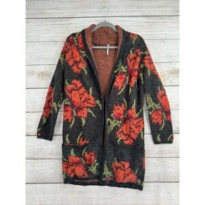 Free People Red and Green Floral Cardigan